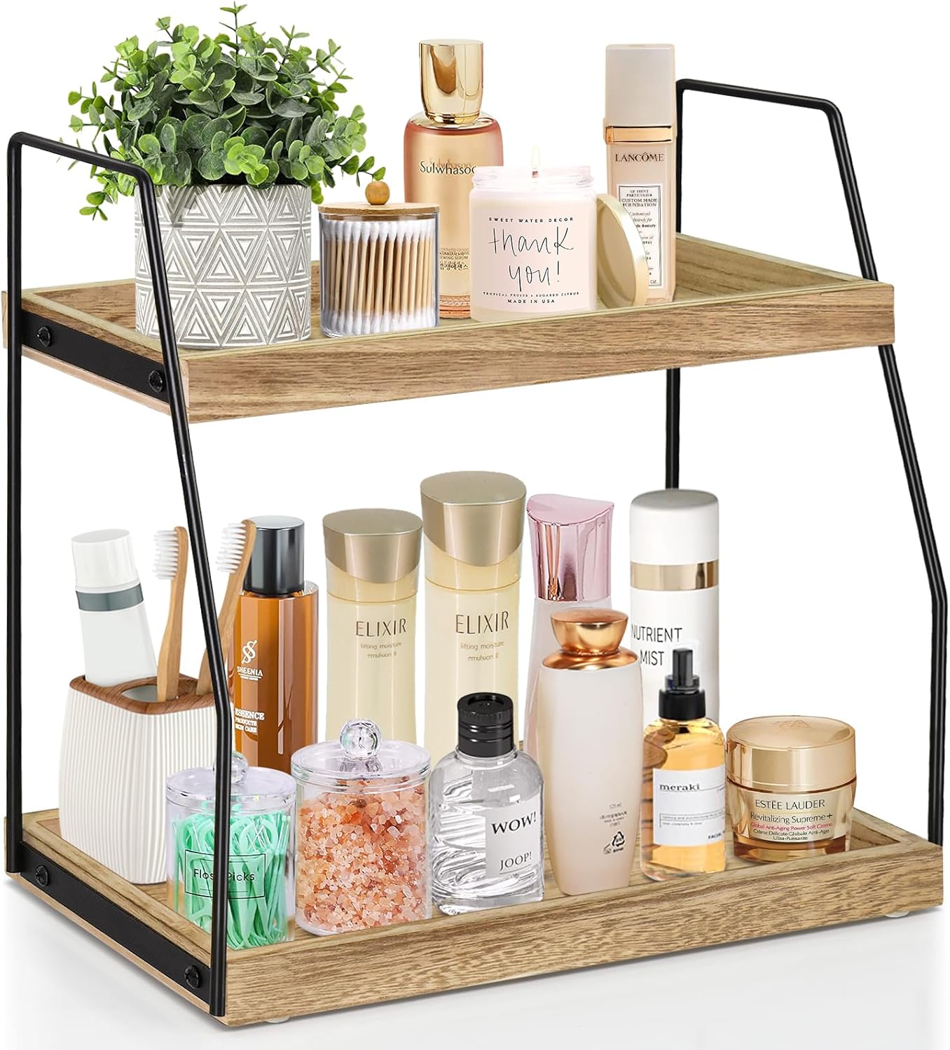 2 Tier Bathroom Counter Organizer, Wood Bathroom Organizer