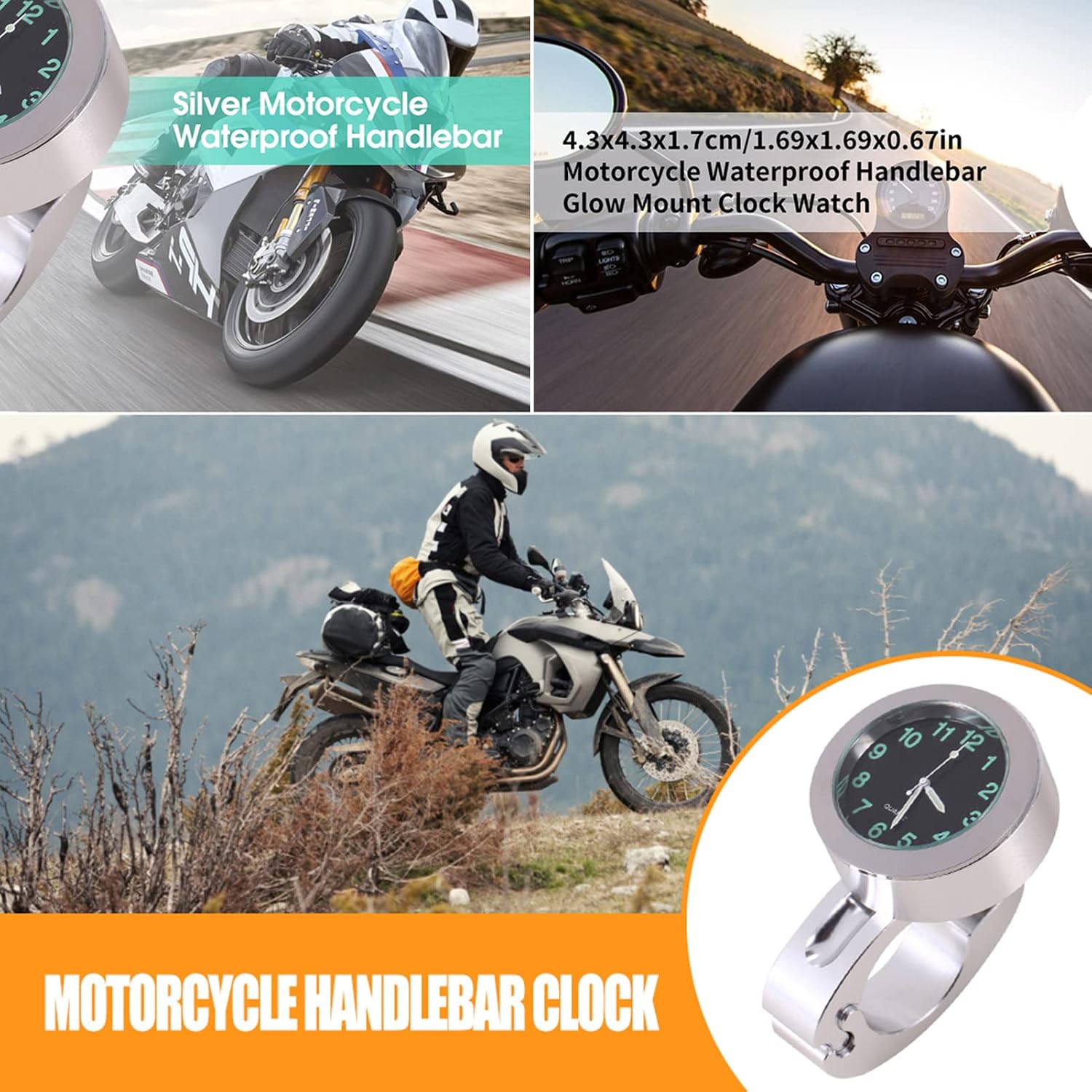 flexman Motorcycle Handlebar Clock, Universal Split Ring Mount Aluminum Motorcycle Clock with Screwdriver, Waterproof Shock Resistant Dial Clock for Motorcycles, Cruisers, Choppers, and Custom Bikes