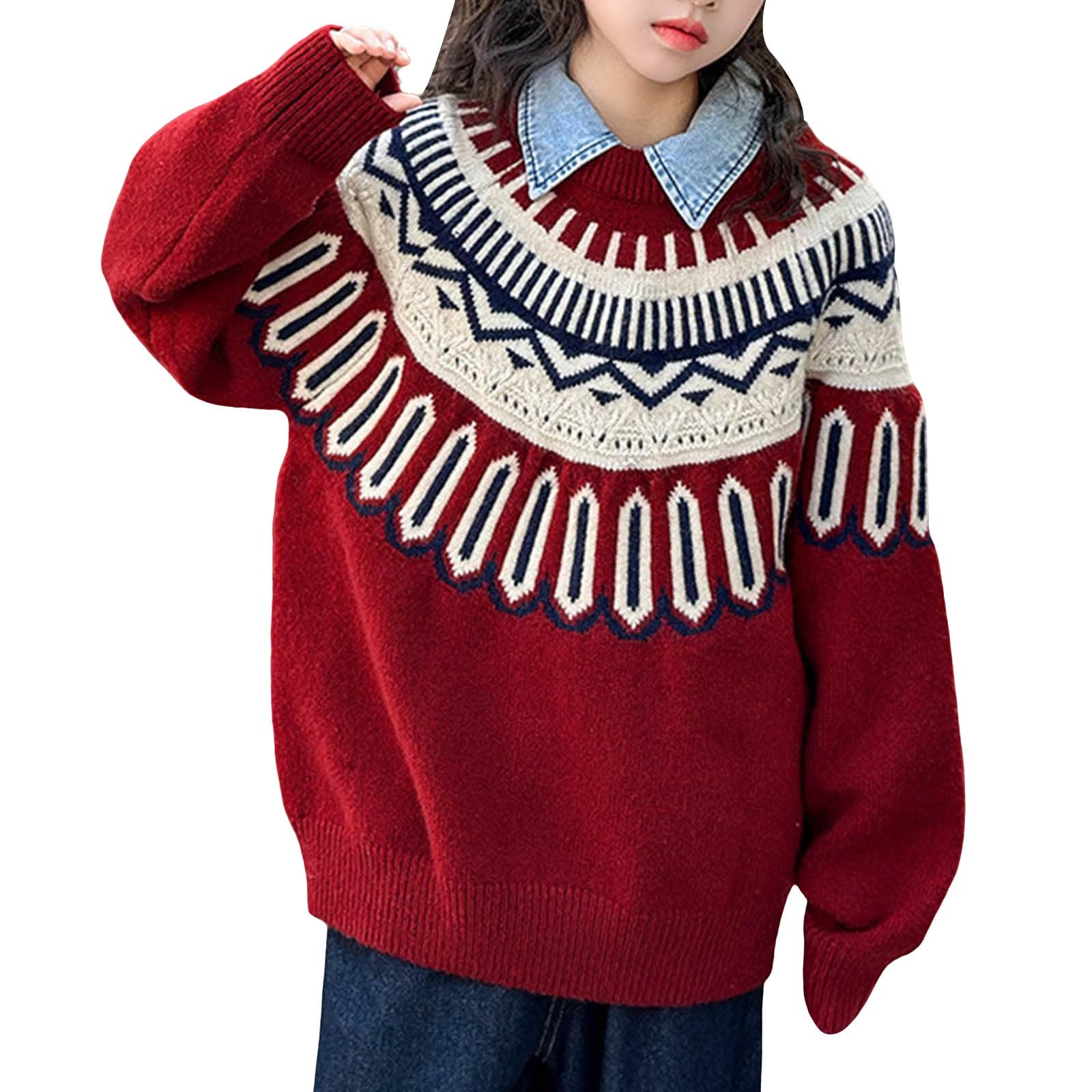 Weihnachtspullover Kinder Mädchen Christmas Sweater Weihnachtspulli Kleinkind Weihnachten Strickpullover Weihnachts Sweatshirt Winter Gestrickte Pullover Strick Pulli Weihnachtsoutfit 1-10 Jahre