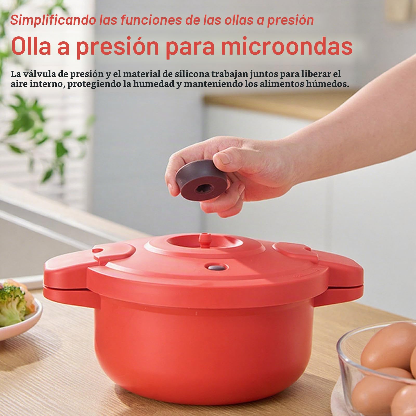 Olla a presión de microondas de silicona de 2,3 L, vaporizador para arroz, verduras, pasta - Olla expresa 27,5 x 14 cm, sin BPA, apta para lavavajillas - Accesorio de cocina rápida
