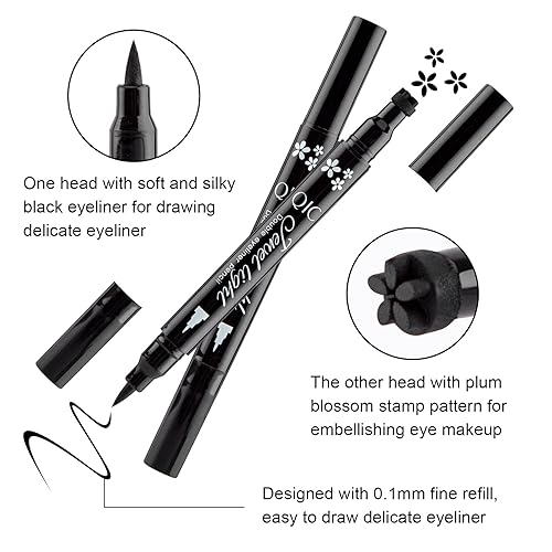 Miniatura 5 de BowJian Delineador de ojos líquido negro de doble cabeza con patrón de sello de ciruela, delineador de ojos líquido, adecuado para todas las formas