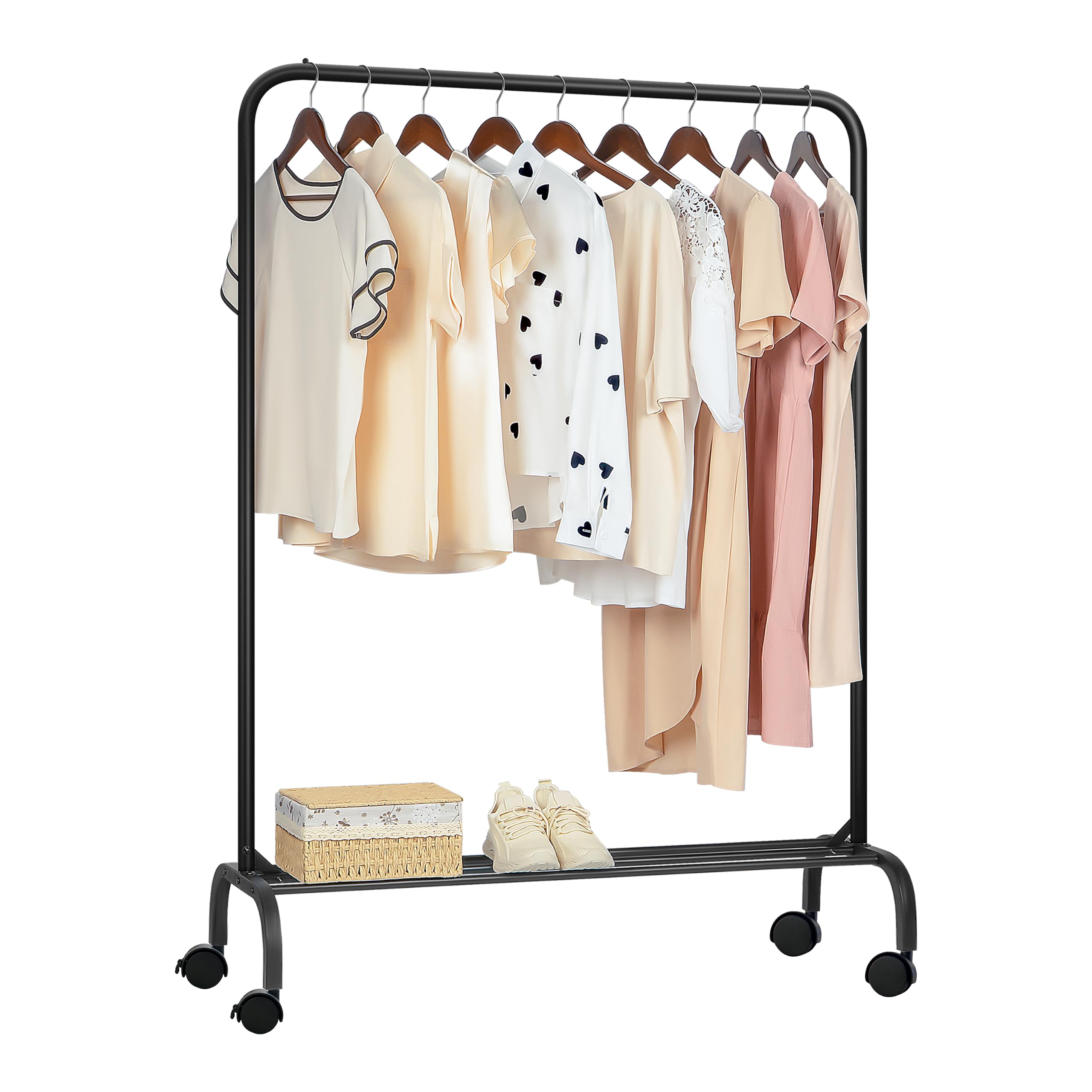 YasTant Sturdy Clothes Rail with Wheels for Bedroom, Portable Clothes Rack with Shoe Storage, Metal Clothing Rail for Hanging Garments (Black) — image 1