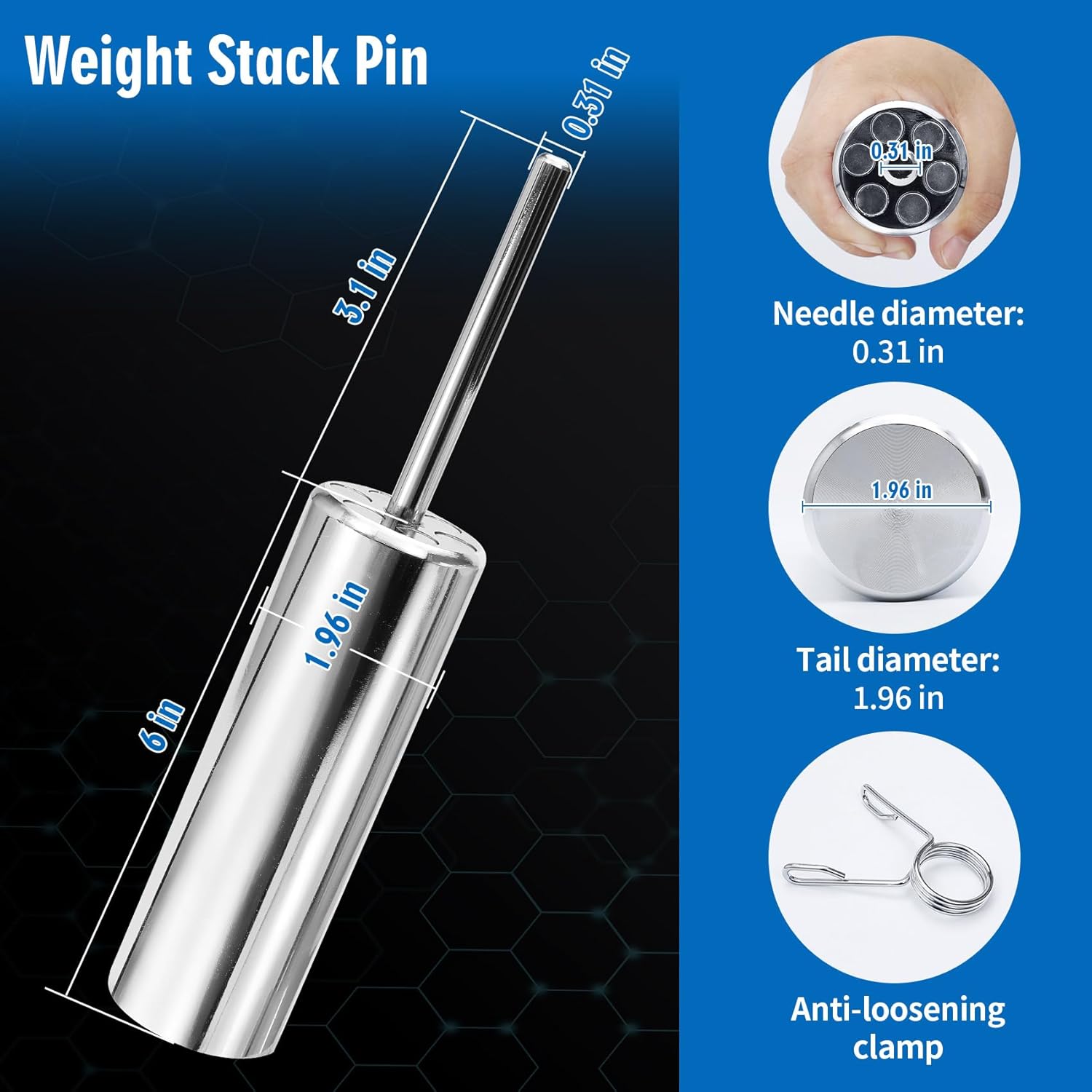 Weight Stack Pin Extender for Cable Machine & Home Gym | 8mm & 8mm Diameter | Heavy-Duty Steel Construction | Magnetic Safety Design | Adds Up to 100 lbs Extra Weight