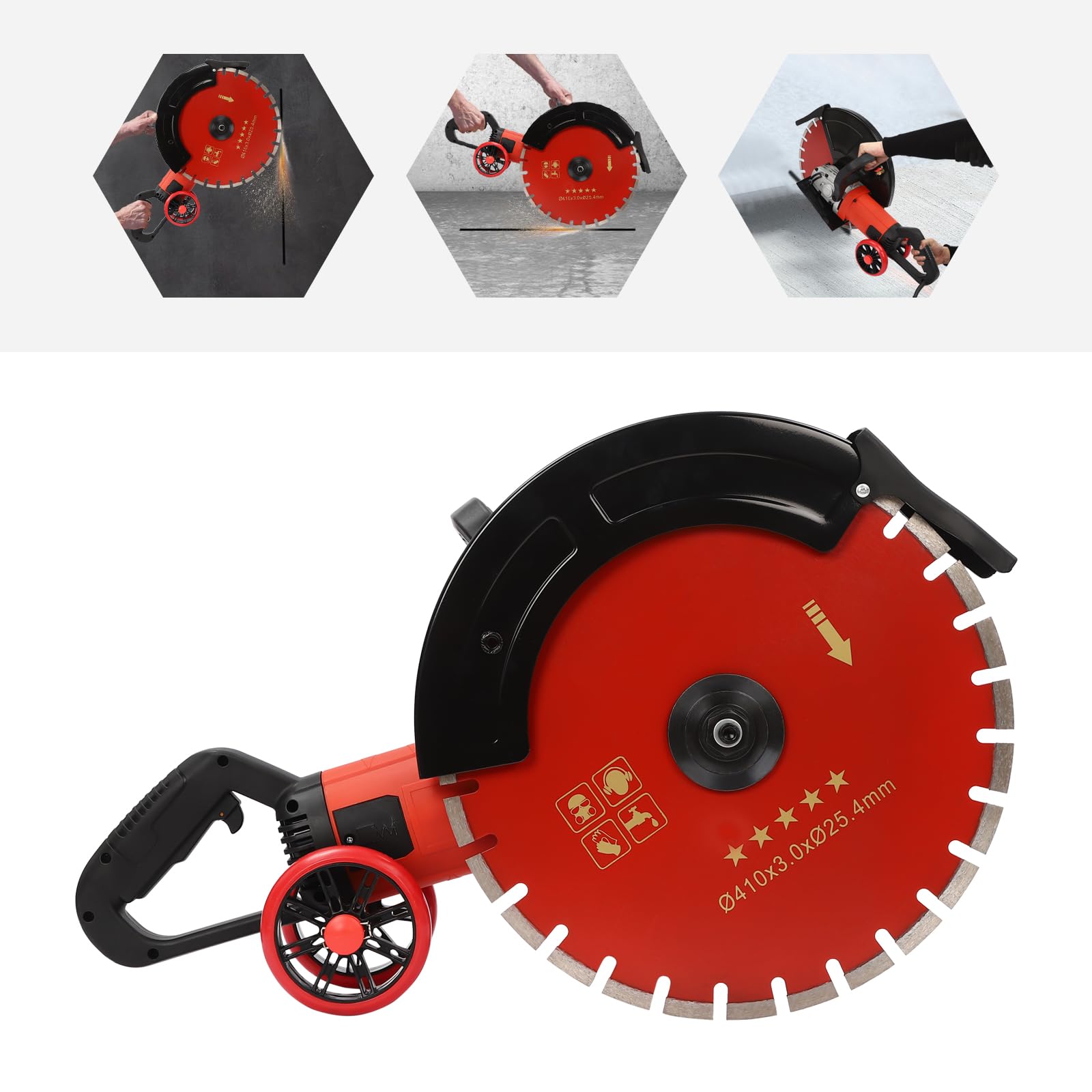 Sega Elettrica per Calcestruzzo GMSLuu da 4000 W, 220 V, Lama Diamantata da 41 cm, 3000 giri/min, Sega per Calcestruzzo Bagnato/Secco di Pietra, Cemento, Granito, Mattoni Rossi, Ceramica, Pavimenti in