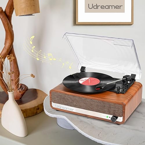 Miniatura 8 de Reproductor de discos de vinilo con altavoces, tocadiscos de 3 velocidades con Bluetooth 5.3, entrada auxiliar, conector para auriculares, salida