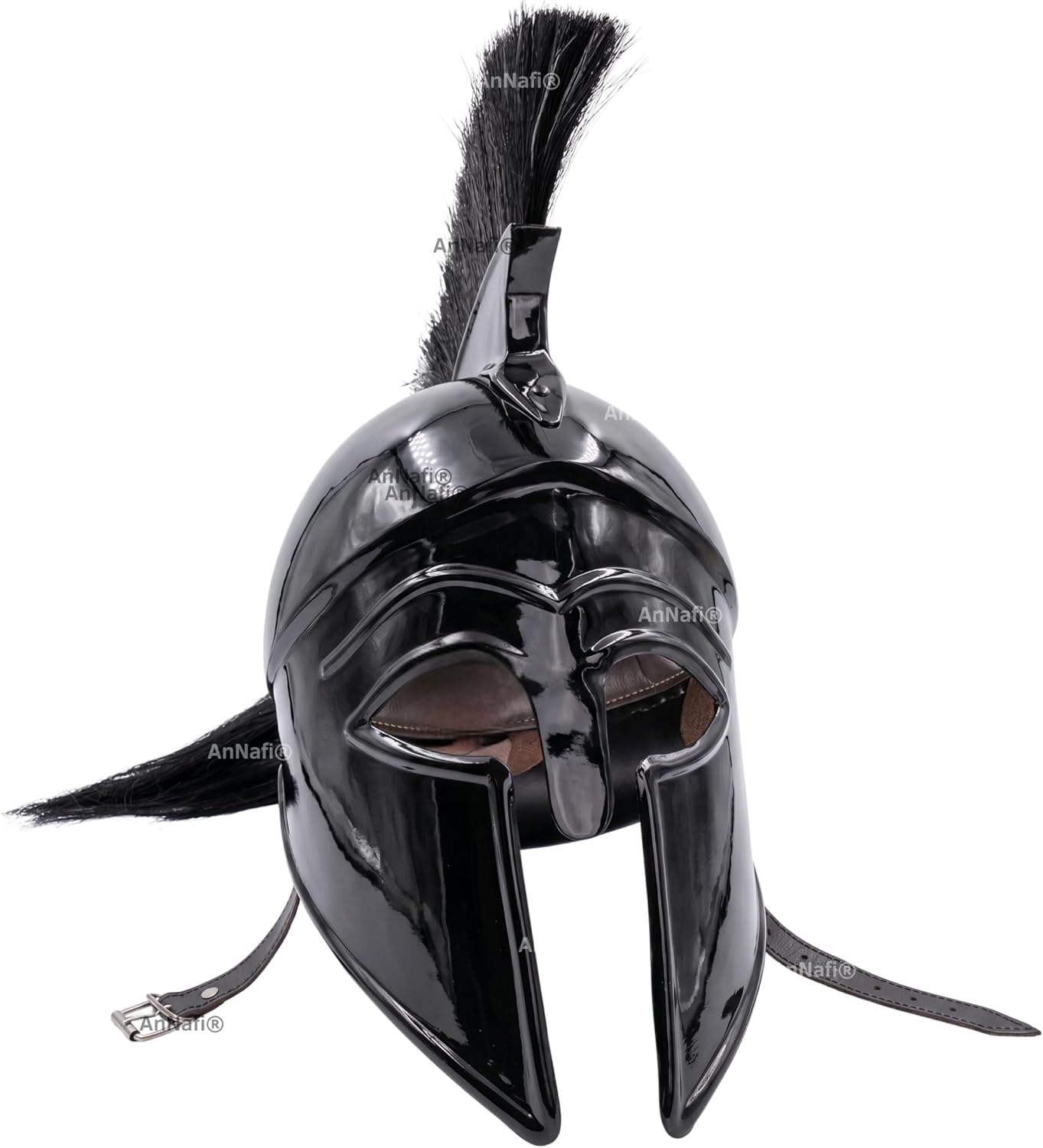 AnNafi® Greek Corinthian Helmet w Liner | Medieval Ancient Knight Armor| Spartan Adult Replica Helmet with black plume | Larp Sca Role Play Halloween Party Costumes|
