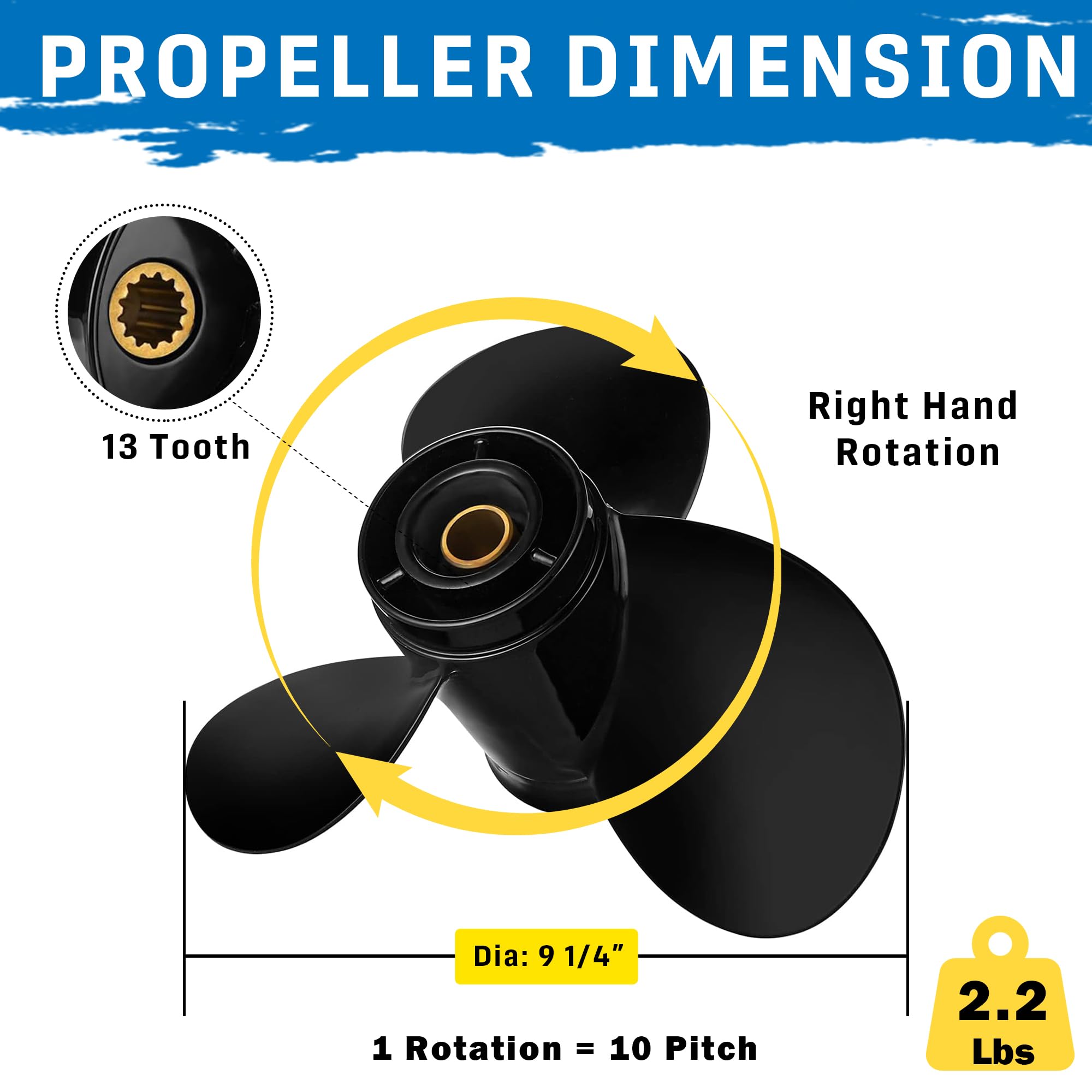 Außenbord-Propeller aus Aluminium, für BRP, Johnson, Evinrude, OMC Sternantrieb 8/9,9/15 PS, 13 Verzahnung, rechts