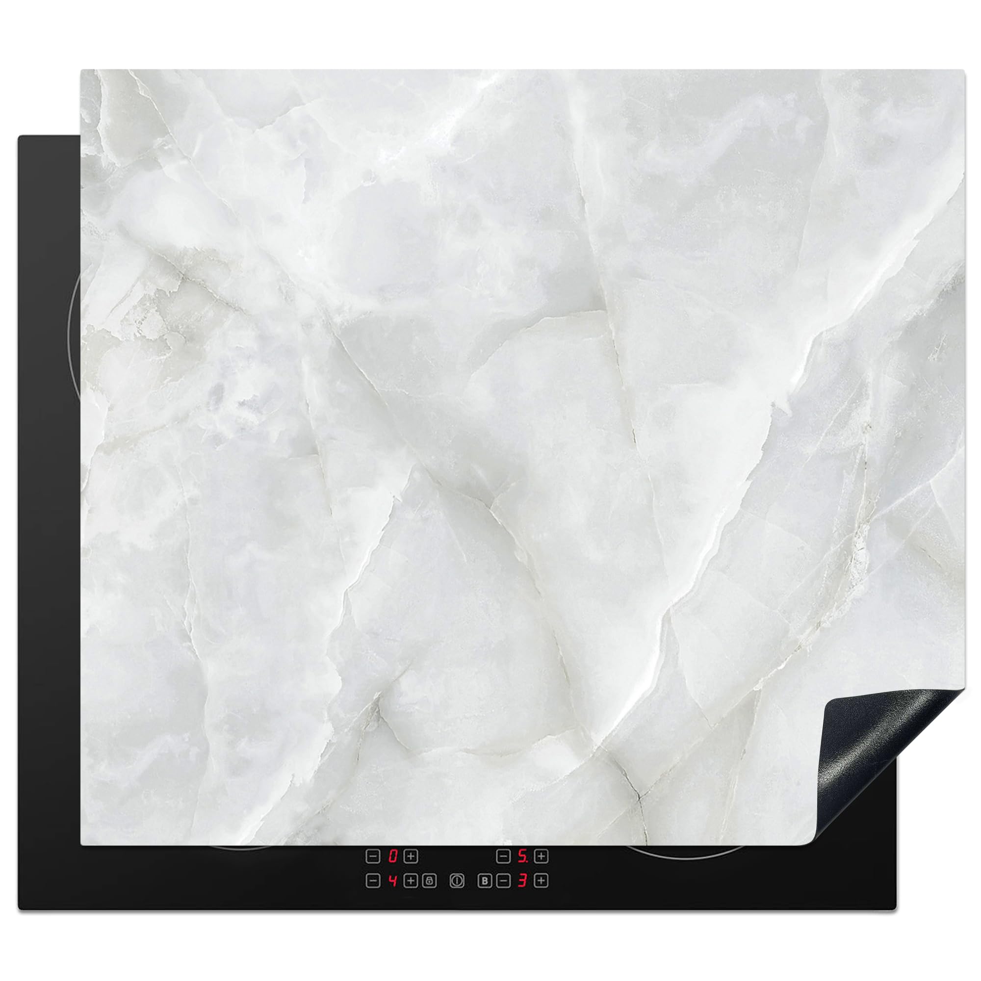 KitchenYeah© Induction Hob Cover Protector Mat 20.2"x22.9" / 58.3x51.3 cm Kitchen Universal Ceramic Covers for Electric Cookers Vinyl Marble - White - Patterns - Stone - Marble Look — image 1