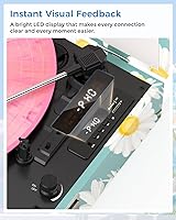Vista 2 de Tocadiscos de vinilo Bluetooth con altavoces integrados, tocadiscos portátil vintage de 3 velocidades con auriculares de grabación USB/conector
