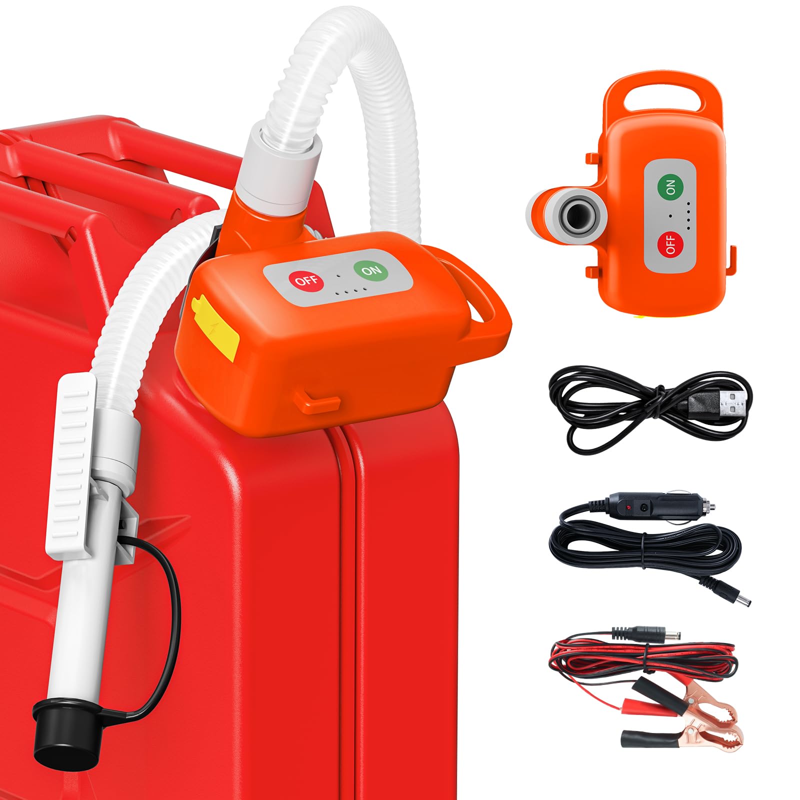 Bomba de transferencia de combustible con sensor de parada automática, Bomba eléctrica de gasolina con pilas, para gasolina diésel y aceite Naranja