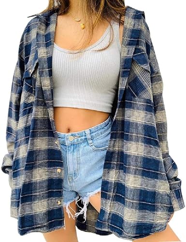 Amazon.com: Las mujeres búfalo de manga larga camisa de cárdigans calientes blusas  elegantes a cuadros de pie cuello botón casual suelta superior Outwear :  Ropa, Zapatos y Joyería