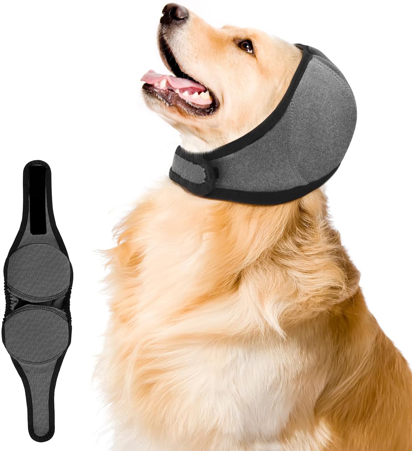 Upgraded Dog Ear Muffs for Noise Protection & Bath, Hematoma, Grooming & Anxiety Relief, Elastic Dog Ear Covers with Multi-Soundproof Sponge, Non-Slip Strips, and Extended Velcro (Grey, Small)