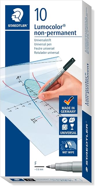 STAEDTLER 316-9 Lumocolor Non-Permanent Pen, Fine Line Width, 0.6mm - Black (Box of 10)