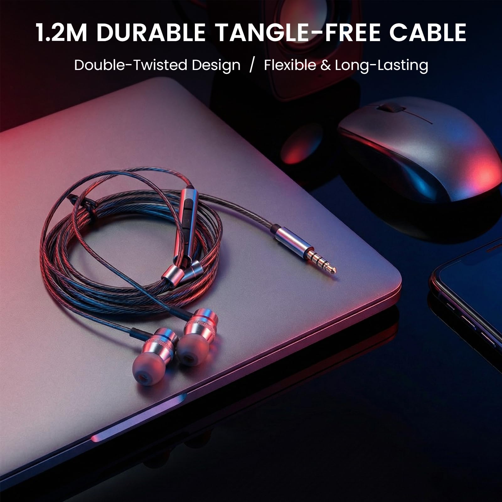 HIFI WALKER A1 Przewodowe słuchawki z mikrofonem, słuchawki douszne z gniazdem 3,5 mm, krystalicznie czysty dźwięk dynamiczny, wysokiej rozdzielczości słuchawki do muzyki i połączeń