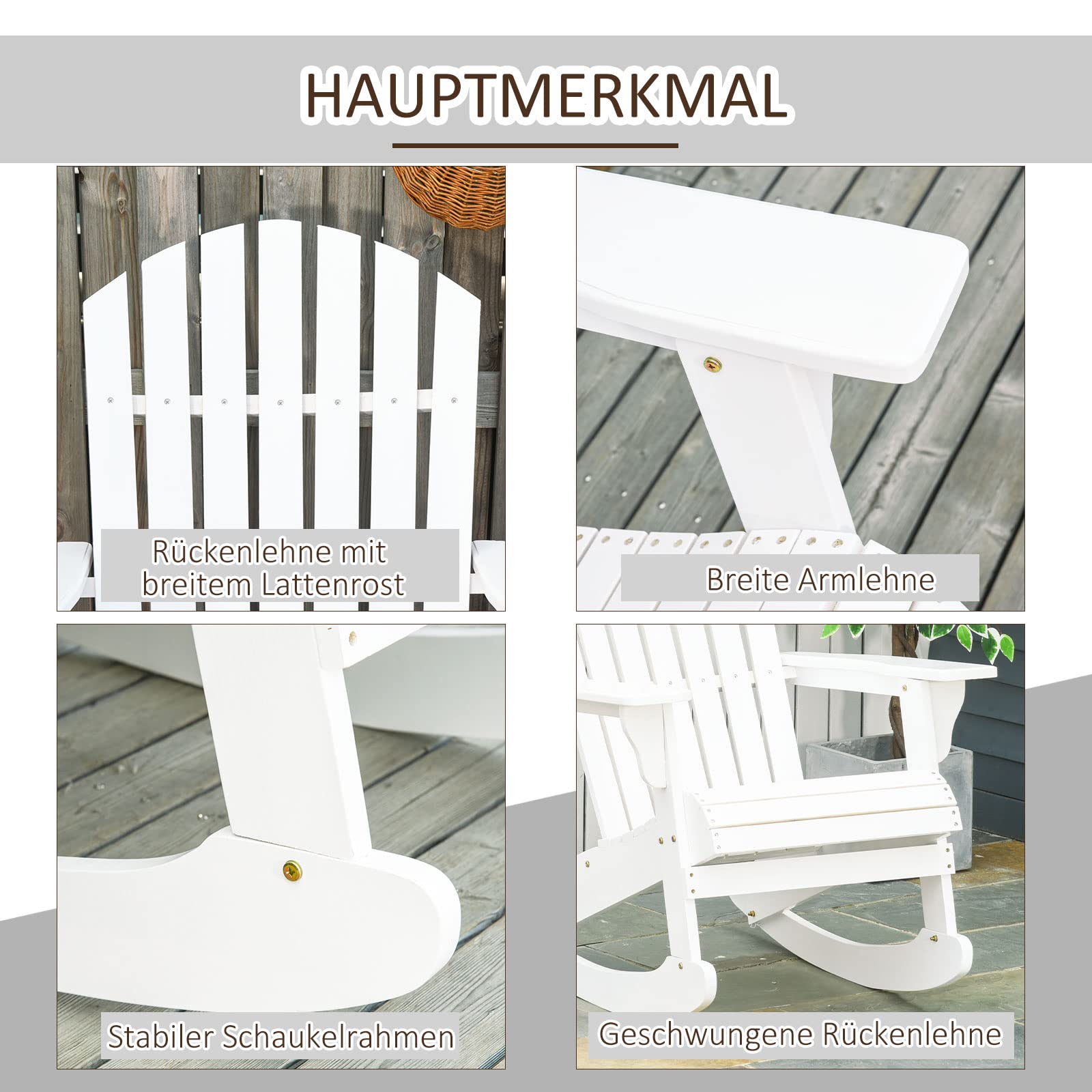 Outsunny Adirondack Gartenstuhl Adirondack Stuhl Gartensessel Gartenmöbel Balkonstuhl Weiß 77 x 94 x 97 cm