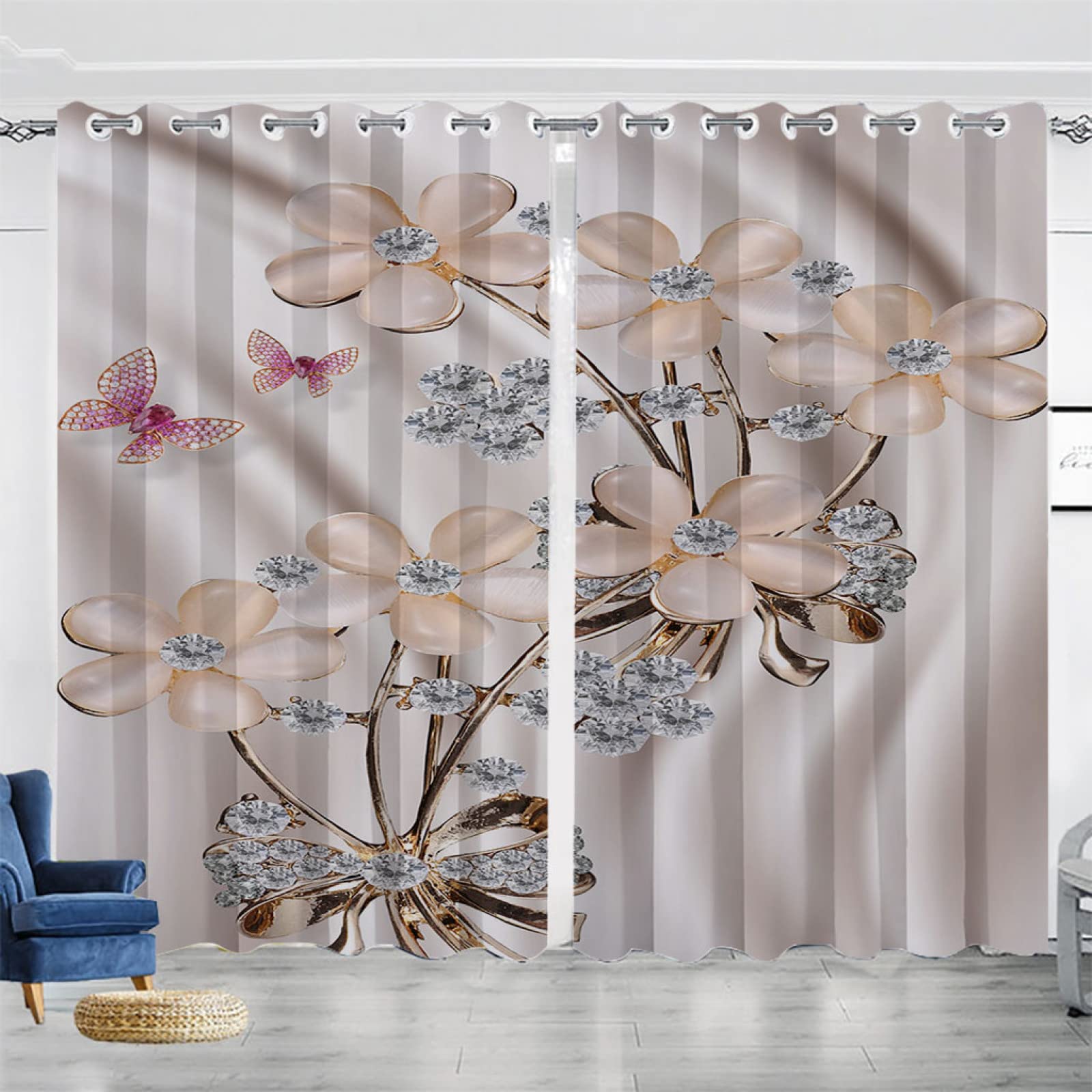 Vorhang Blickdicht Verdunklungsvorhänge Gardienen 2-SetBlume 150x166cm