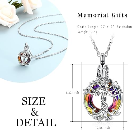 Miniatura 9 de shajwo Collar de cenizas de urna de cremación del árbol de la vida para mujeres y hombres, círculo de la vida, cristales de cremación, colgante de