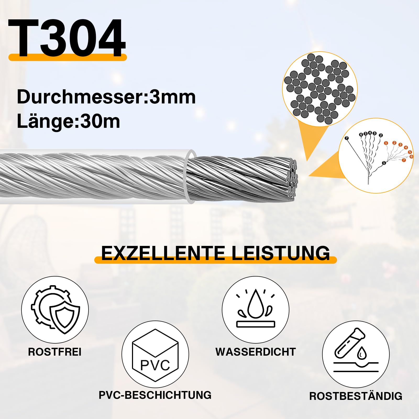 304 Grade 7 x 7 Stainless Steel Cable Wire Rope 1/8