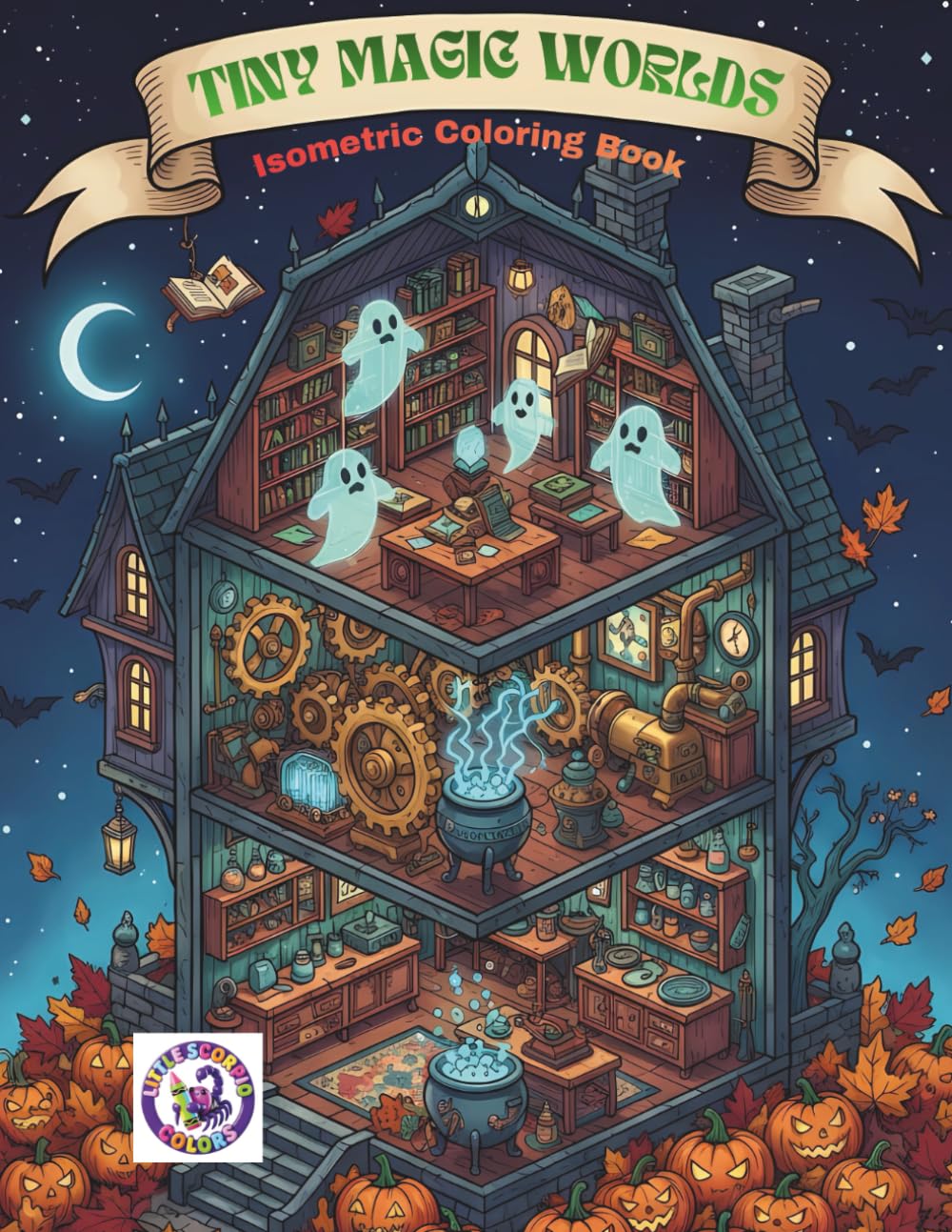 Tiny Magic Worlds: An Isometric Coloring Book with Alchemist Workshops, Potions, and Cozy Fantasy Interiors for Relaxation