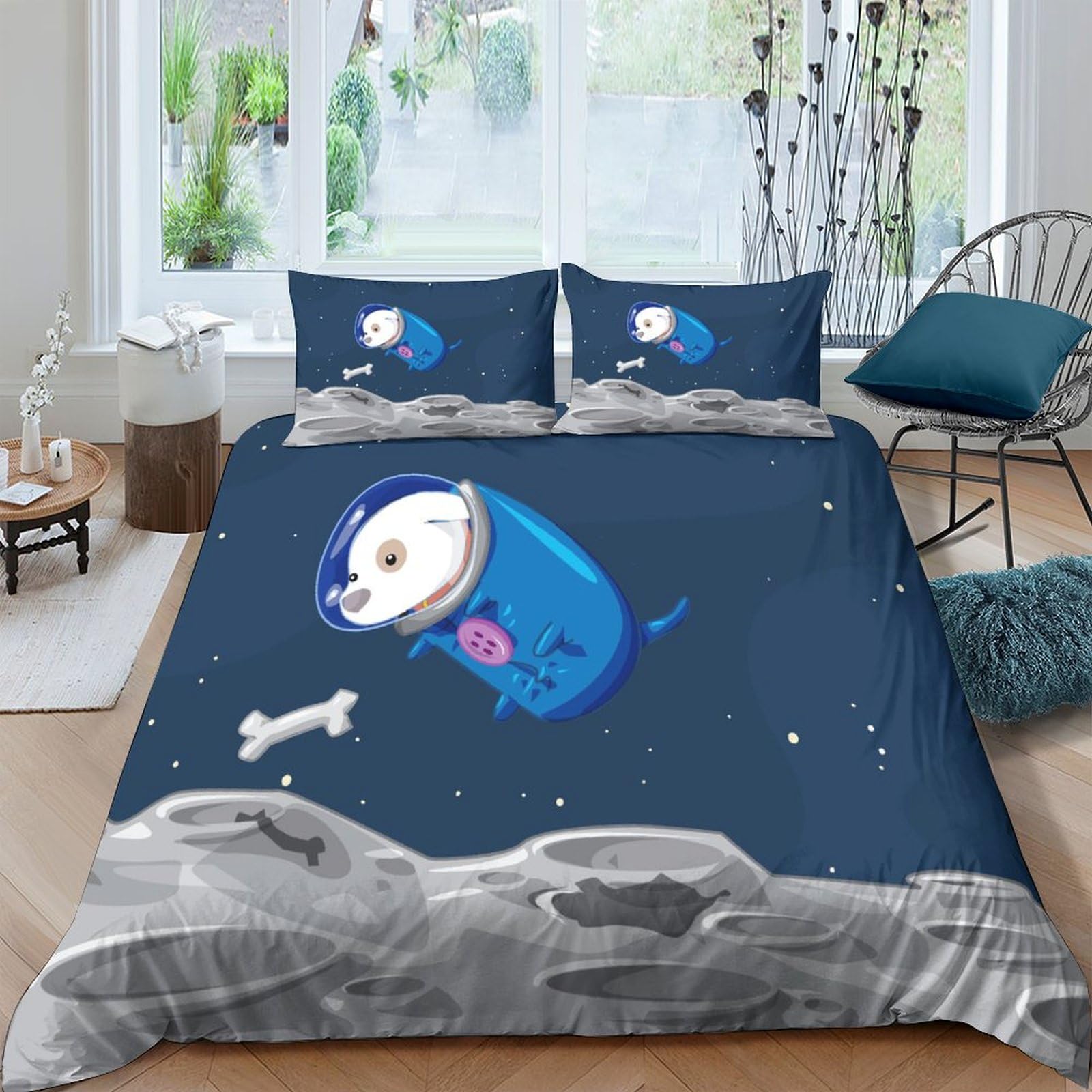 Funda edredón de cachorro espacial 3D con cremallera para un lavado fácil en camas King de niños