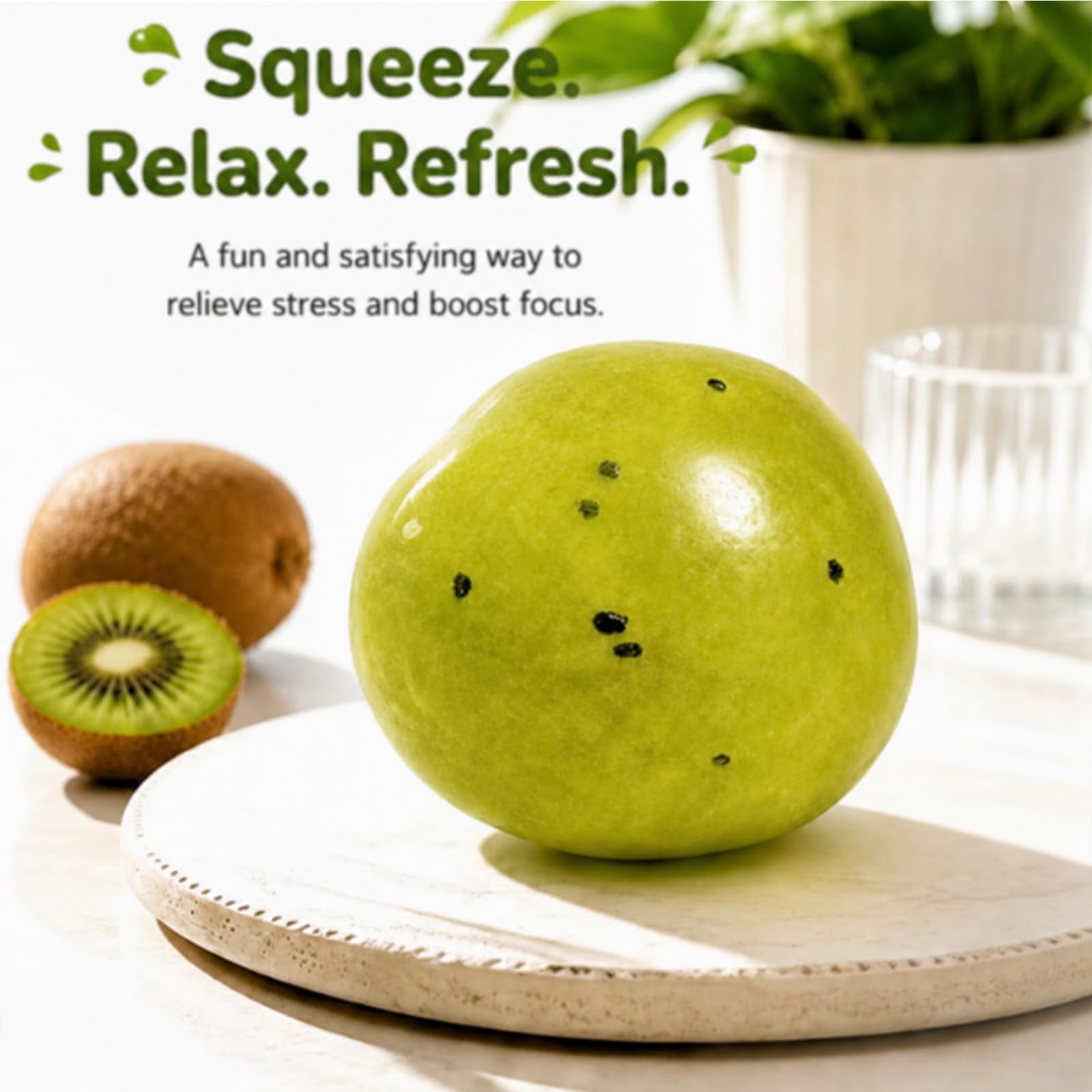 Slushy Squishies, Slushy Kiwi Squishies Stress Relief Ball，Realistic Kiwi Fruit Slush Stress Ball，Soft Stress Relief Sensory Fidget Toys (Light Green)
