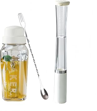 Cocktail Shaker Set-19 oz Glass Martini Shaker with Built-in Strainer,Muddler with Measuring Jigger and Stainless Steel Mixing Spoon, Home Bartender Kit Bar Tool for Margaritas Making, Drinks Mixing