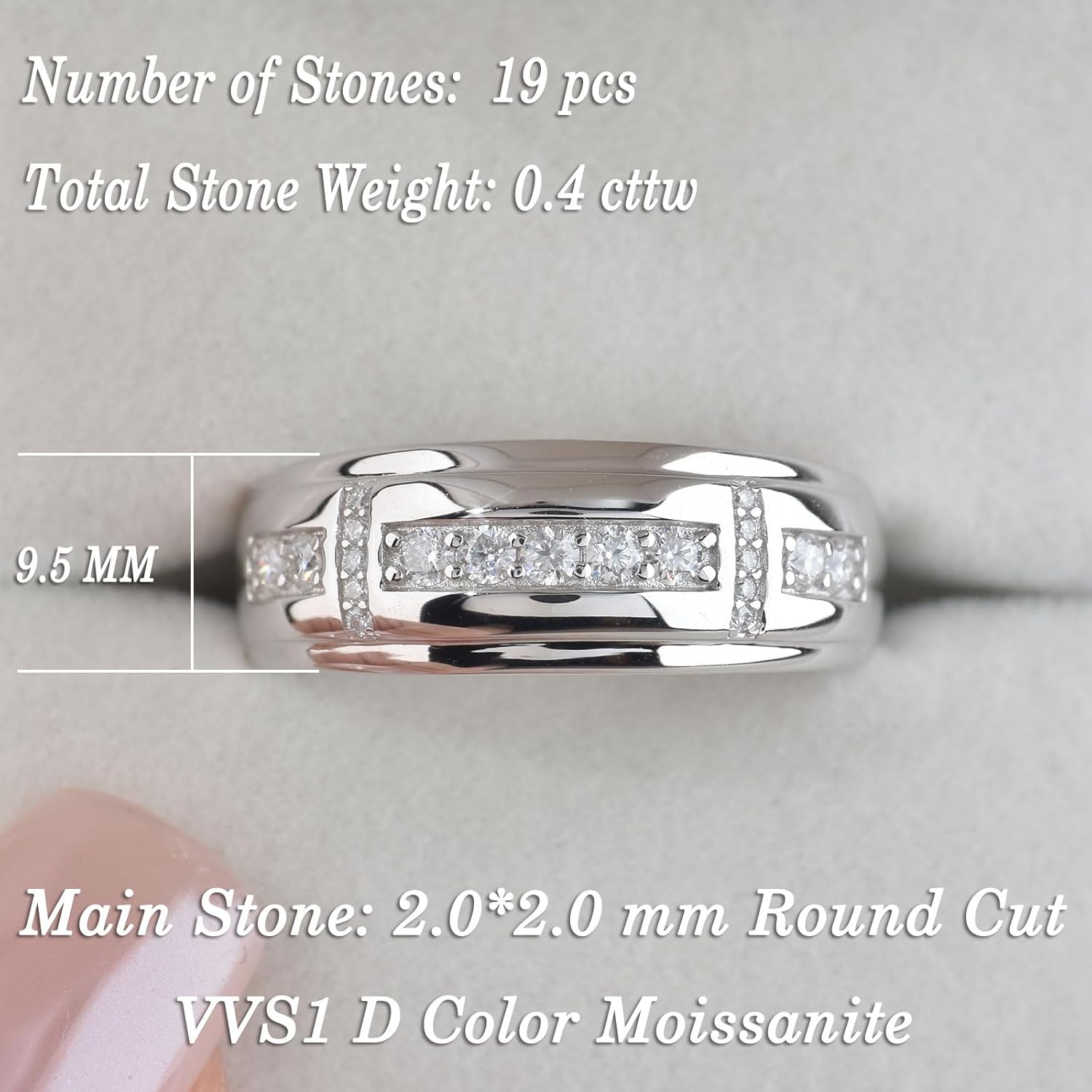 Moissanite Mens Wedding Band D Color VVS1 925 Sterling Silver Ring Promise Rings For Him Round Cut Engagement Eternity Size 5-17 - Image 3