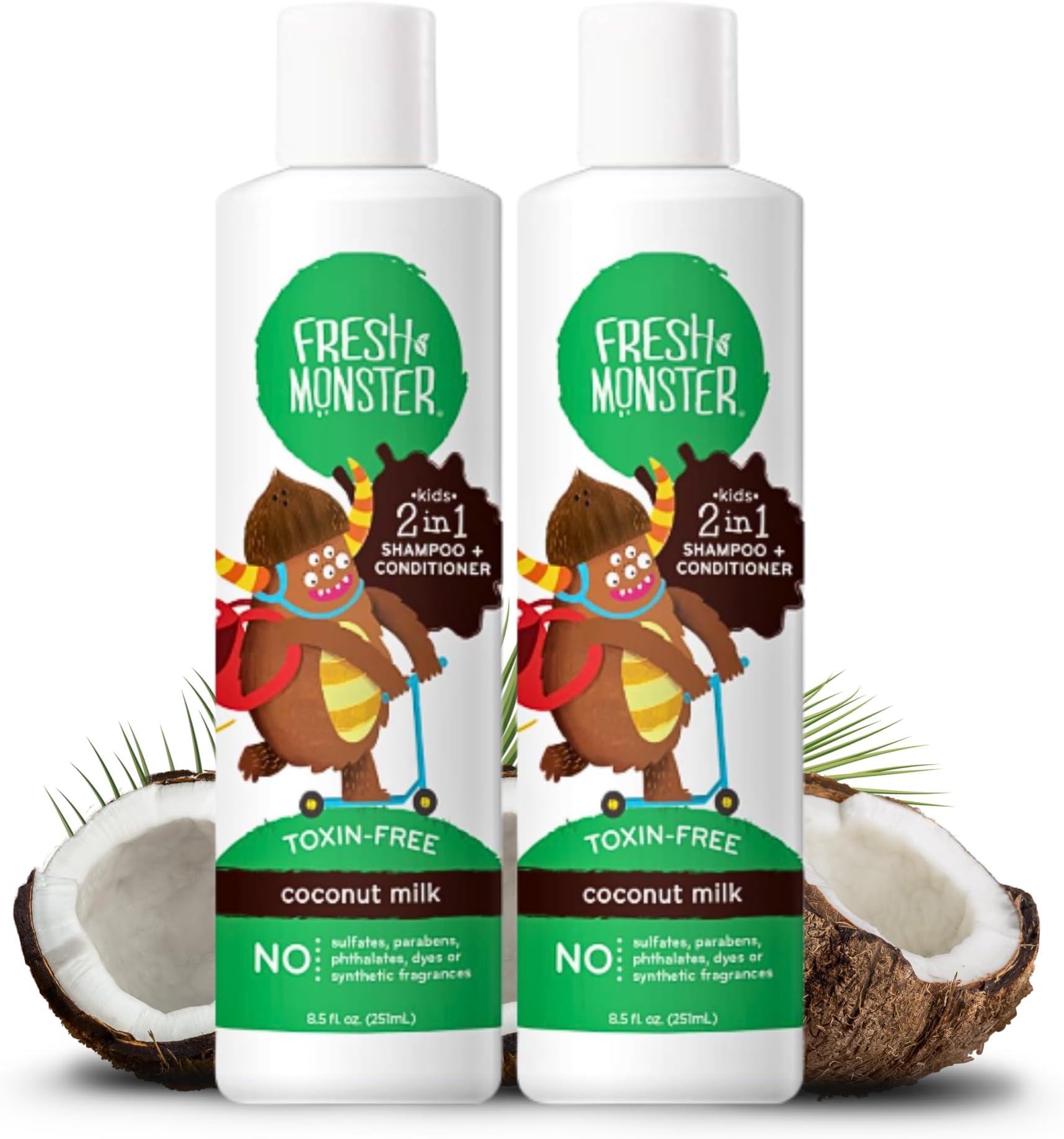 2-in-1 Kids Shampoo & Conditioner, Toxin-Free, Hypoallergenic, Tear-free Shampoo & Conditioner for Kids, Coconut (2 Pack, 8.5oz/each)