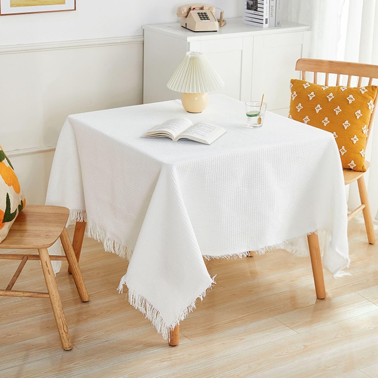 Nappe de table rectangulaire blanche pour repas de famille et décoration de salle à manger