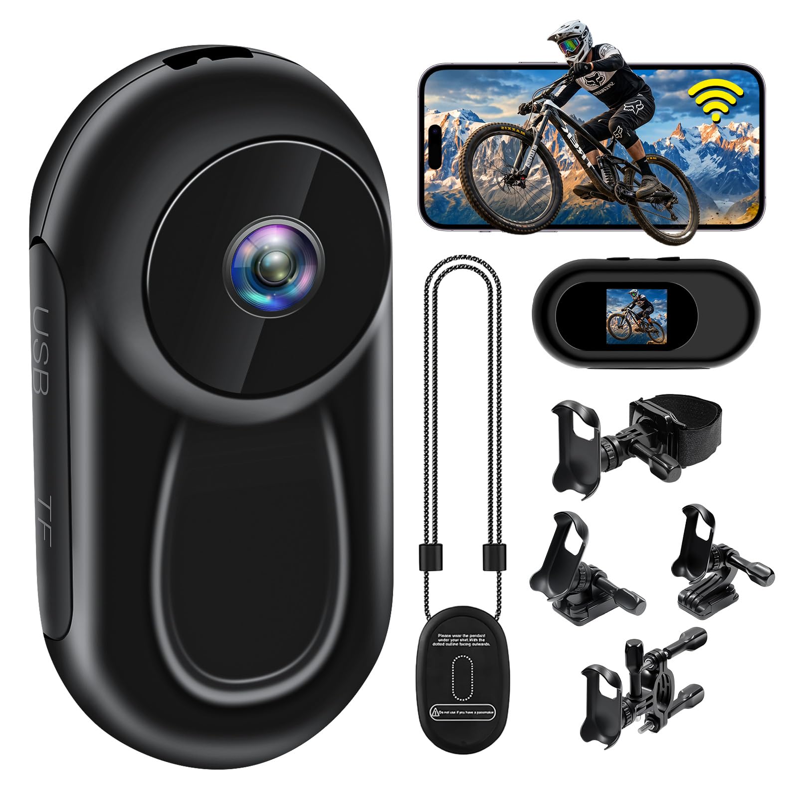 Action Camera Wi-Fi 2K, Mini Action Cam, Action Camera Tascabile | Action Camera da Casco con Attacco Magnetico e Display da 0,85 Pollici per Casco e Bicicletta, WiFi, Nera