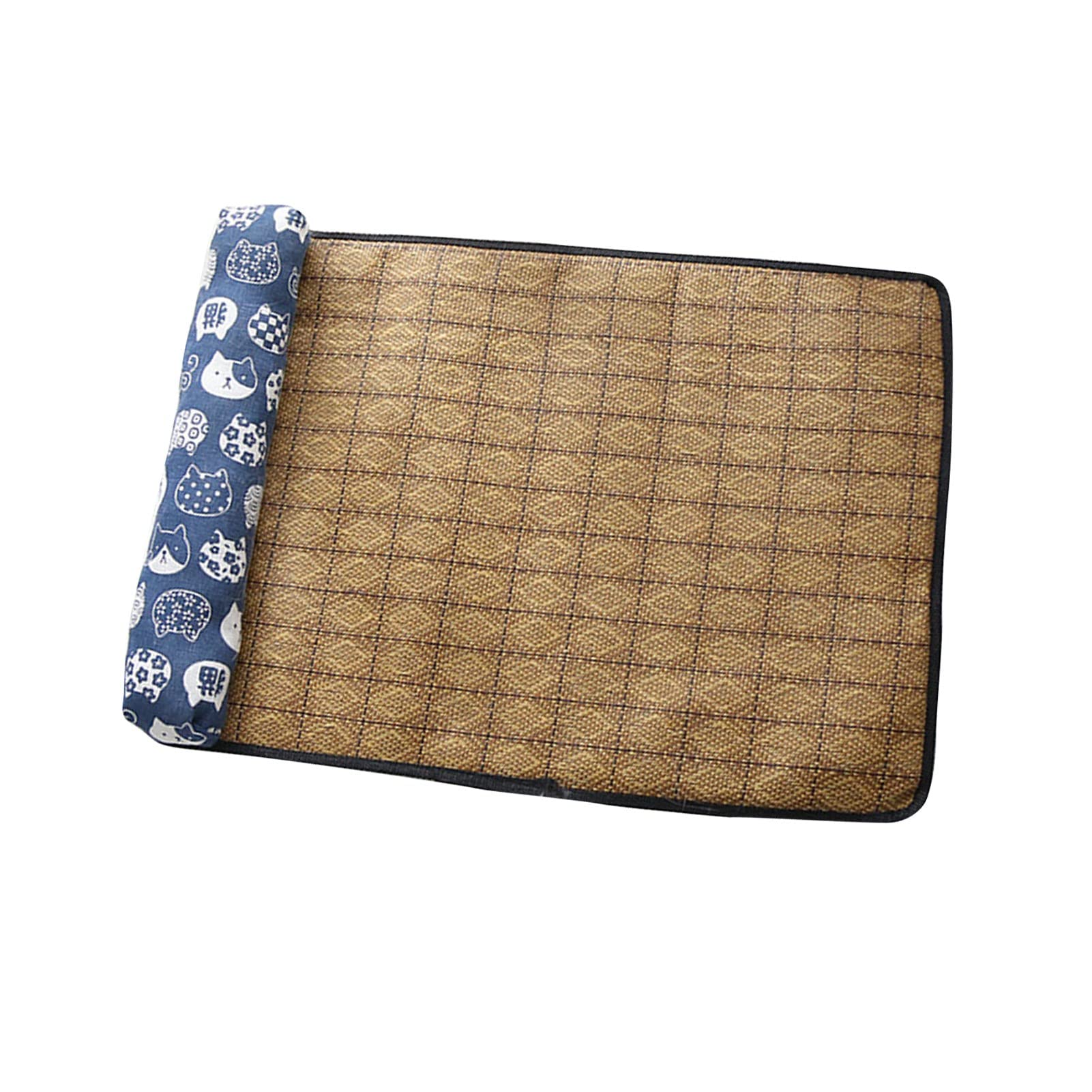 Qcwwy Cat Cooling Mat 55x40cm Cute Cartoon Pattern Fine Edging Scratch Resistant Pet Sleeping Mat with Pillow for Cats Under 7.5kg (55 X 40)