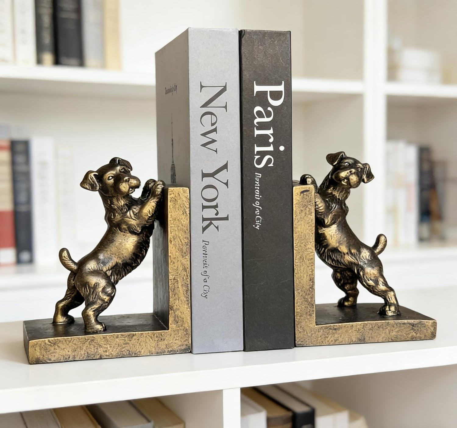 2pcs Dog Decorative Bookends for Shelves Retro Dog Resin Bookends Book Ends for Heavy Books for Home, Office Desk(Retro Dogs Bookend-B)