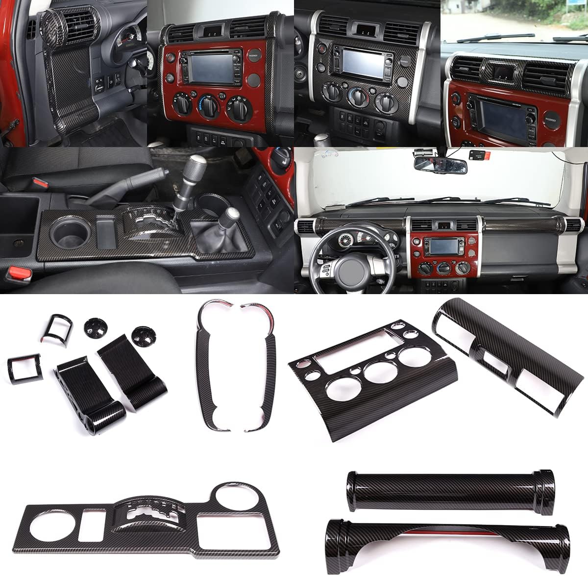 Car Interior Decoration Trim Kit Compatible with Toyota FJ Cruiser 2007-2021，Central control Air conditioner outlet/Gear Shift panel Cover Interior decoration Set Accessories (carbon fiber C)