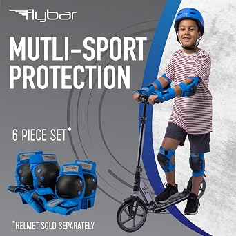 Flybar Kids Knee Pads and Elbow Pads Set, Wrist Guard for Roller Skating, Skateboard Pads, Multi Sports Protective Gear, Adjustable Velcro Straps, Impact Resistant, Heavy Duty Breathable Material