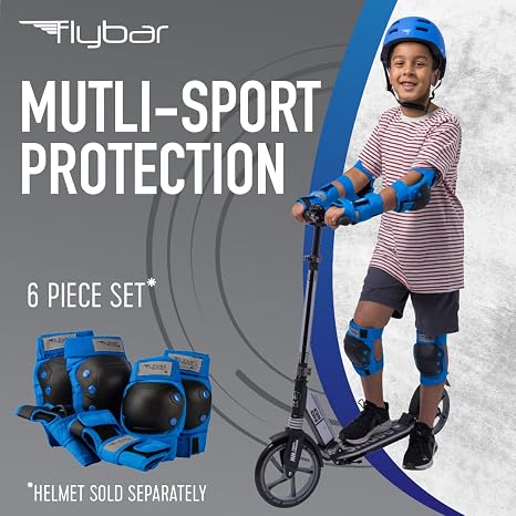 Flybar Kids Knee Pads and Elbow Pads Set, Wrist Guard for Roller Skating, Skateboard Pads, Multi Sports Protective Gear, Adjustable Velcro Straps, Impact Resistant, Heavy Duty Breathable Material