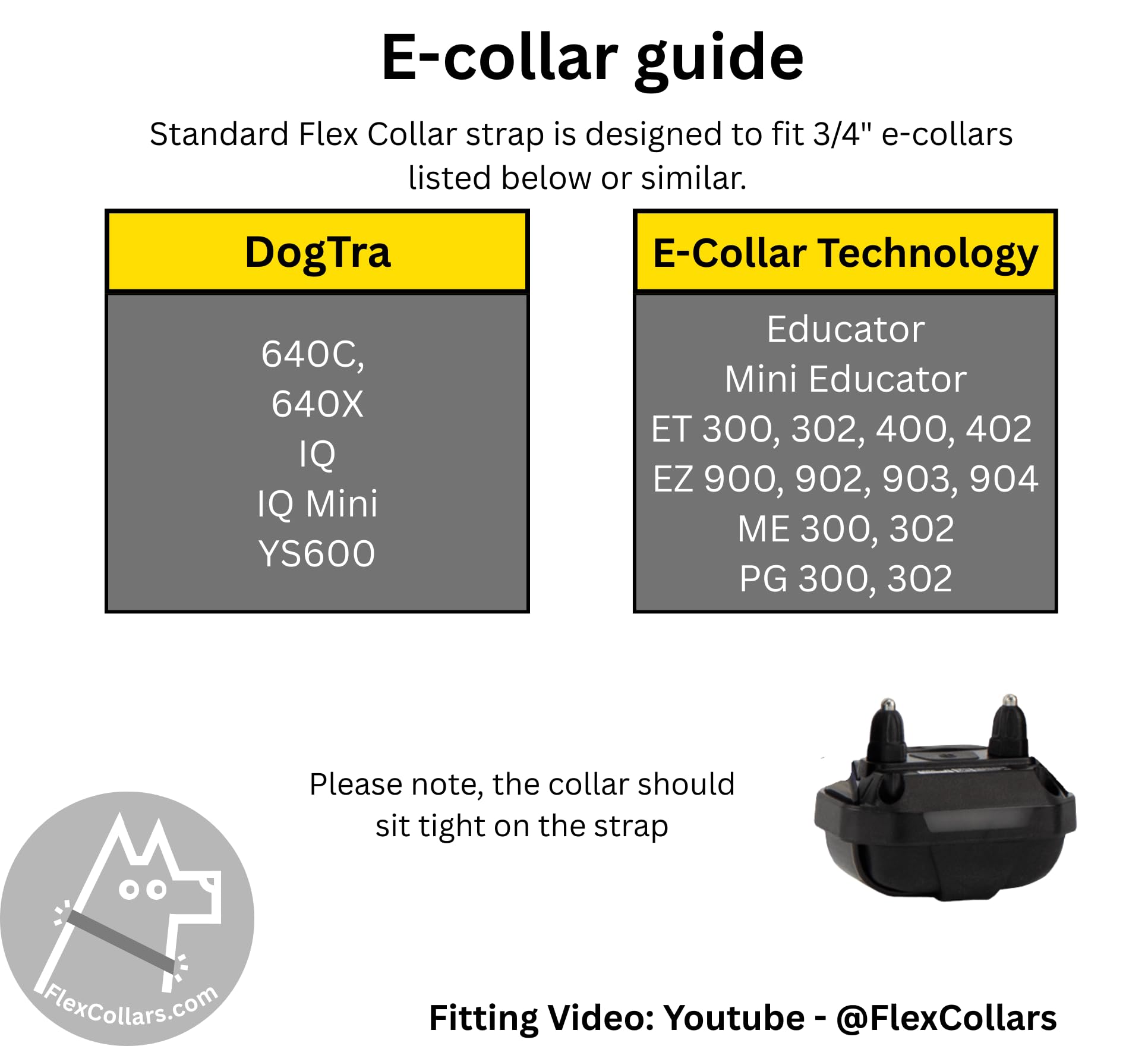 FlexCollars Bungee E-Collar Strap - Nero CAMO - Adatto a ricevitori da 3/4" (280, 640C, 640X, IQ, Educator, Mini Educator o simili) - Collare per addestramento cani - Varianti: S/M/L (L: collo 41+ cm