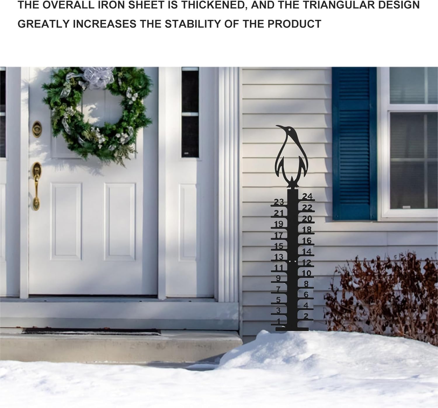 Penguin Iron Art Snow Gauge, 24inch Snow Gauge, Outdoor Measuring Gauge, Rain Gauge Garden Stakes for Yard, Lawn & Garden, Easy to Read, Waterproof, default, defult