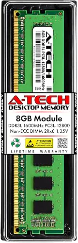 A-Tech 8GB 1600MHz DDR3L RAM module โ A-Tech 8GB DDR3/DDR3L 1600MHz PC3L-12800 (PC3-12800) CL11 DIMM 2Rx8 1.35V 240-Pin Non-ECC UDIMM Desktop RAM Memory Module