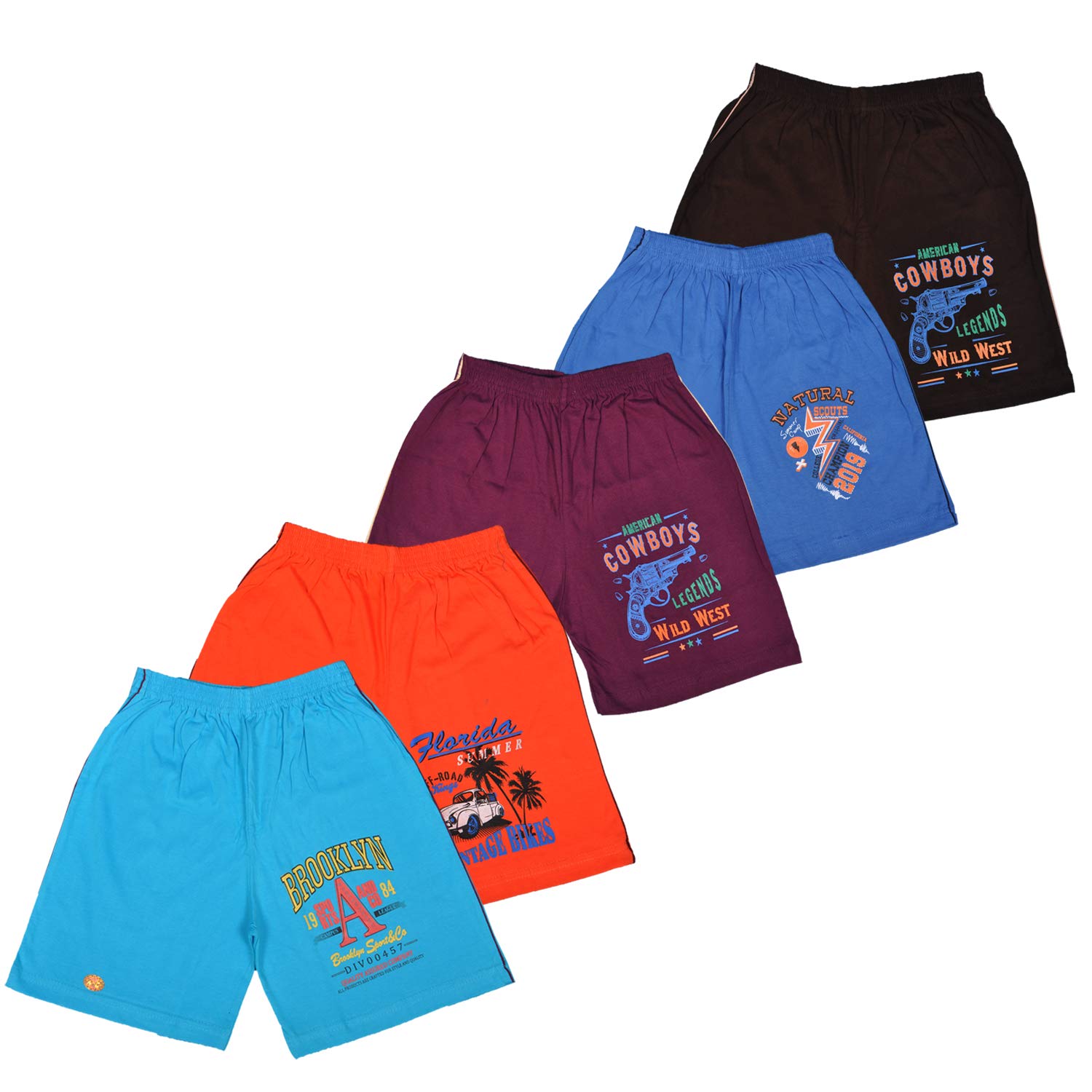 SK NARENBoys-Shorts, Girls-Shorts, Kids-Shorts, Cotton-Shorts, Boys-Trousers, Girls-Trousers, Kids-Trousers,Multicolored, Pack of 5 - LULUA