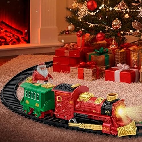 Miniatura 3 de Juego de tren de Navidad para debajo del árbol con luces, juegos de tren eléctrico con luz y sonidos, efecto humo, juego de trenes de Navidad debajo