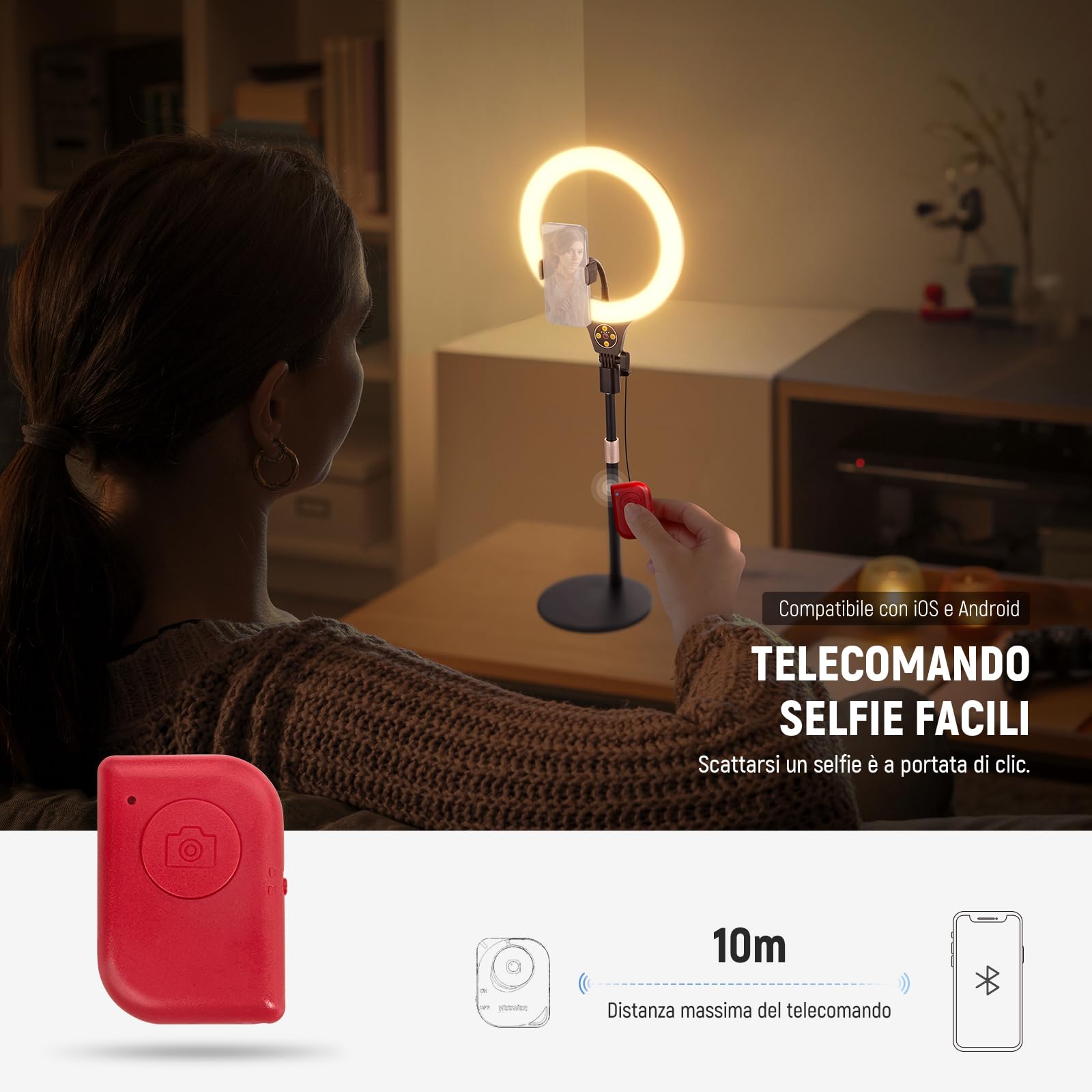 NEEWER ENTRY LEVEL VERSION 10.5" Ring Light da Tavolo con Stand/Portatelefono Compatibile con iPhone/Telecomando, Luce Anello 10W CRI85+ per Streaming Riprese Trucco Selfie Videoconferenza Laptop, N22