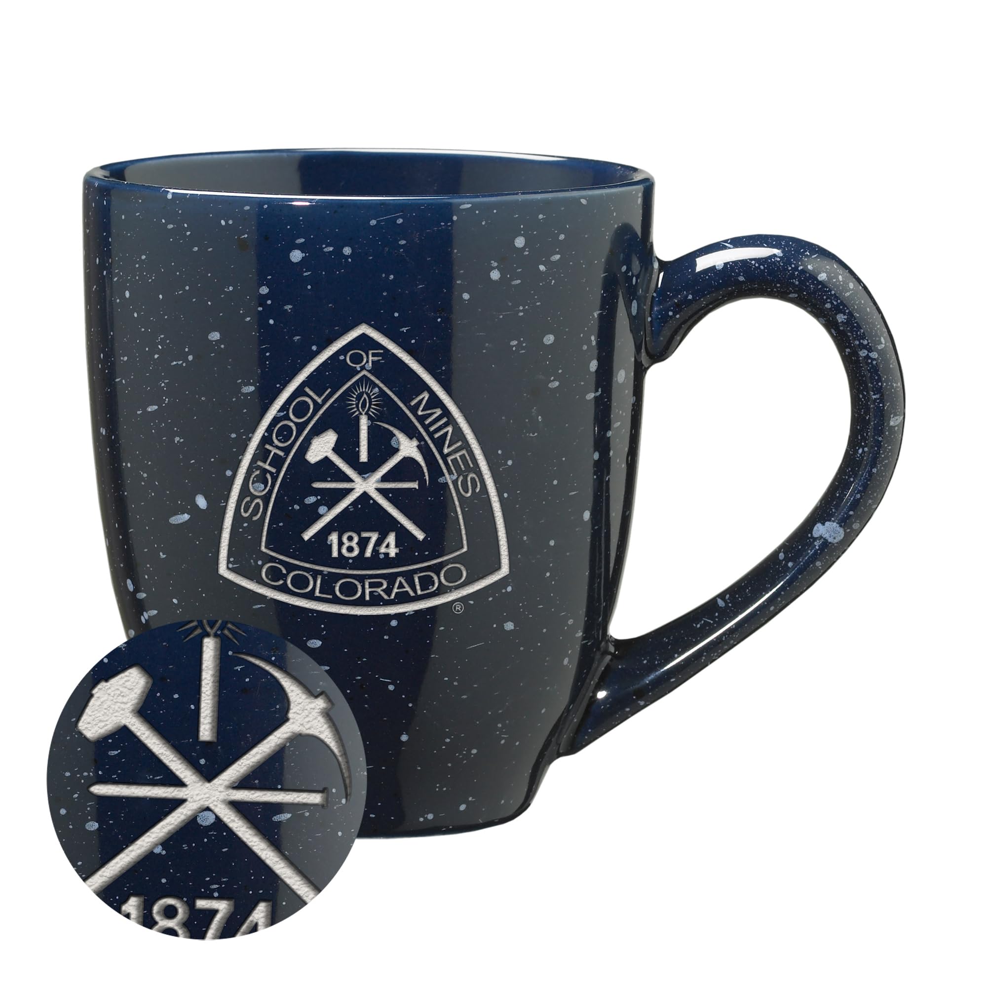 Rico Industries NCAA Colorado Mines Orediggers Primary Logo Navy 16 oz Team Color Laser Engraved Speckled Ceramic Coffee Mug — image 1
