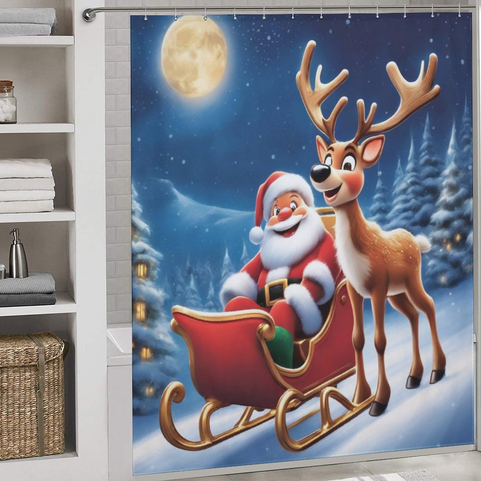 Rideau de douche Père Noël pour illuminer votre salle de bain pendant les fêtes de fin d'année