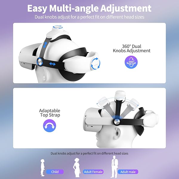 Noiposi Head Strap for Meta Quest 3s/3/Quest 2,Adjustable Knob Elite Strap Replacement,VR Headset Accessories Strap Enhanced Support&Comfort& Extend Playtime(Battery sold separately) - 3