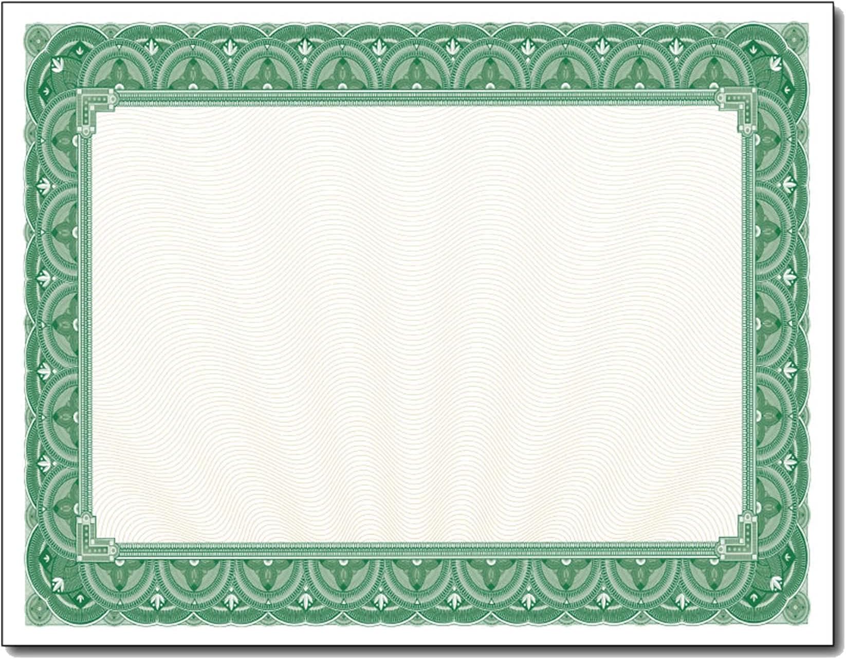 Green Border Blank Certificate Paper - 100 Pack - 8.5" x 11" Certificates for Printer Awards