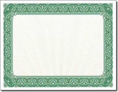Green Border Blank Certificate Paper - 100 Sheets 8.5" x 11" 28lb Bond105gsm - Gold Wave Design Certificate Paper for Printing Classroom Awards - Printable School Certificates for Certficate Holders