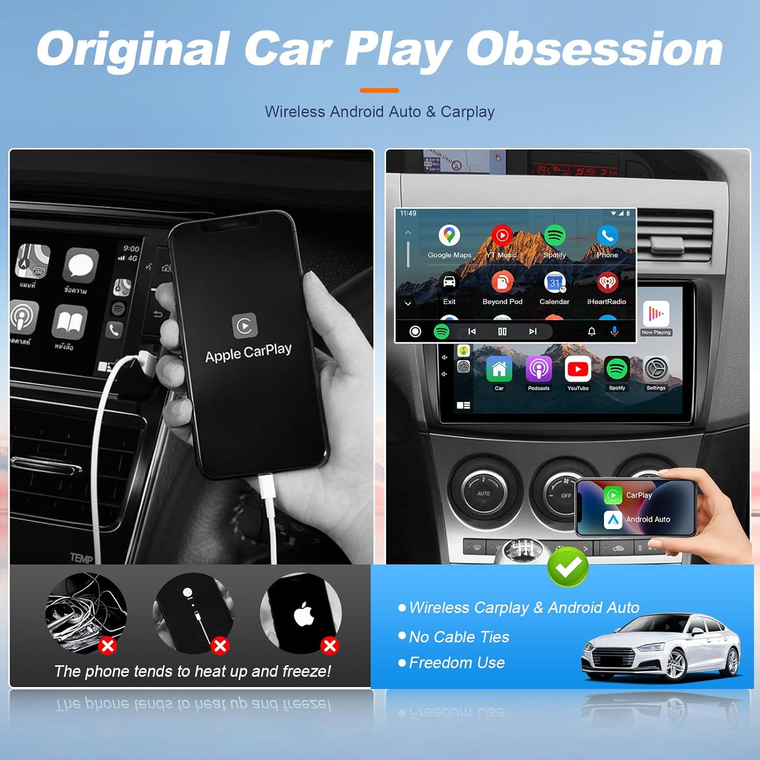 Leadfan Car Radio Stereo for Mazda 3 2009 2010 2011 2012 2013 Stereo Wireless CarPlay/Android Auto/Mirrolink 9 inch Touch Screen for Mazda 3 Head Unit/GPS/Bluetooth/FM/AHD Camera/Mic