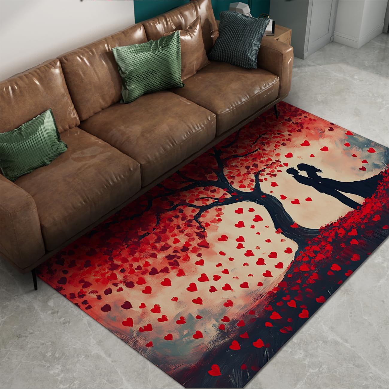 Tapis sapin en cœur rouge 80x150cm idéal pour réchauffer le sol du salon