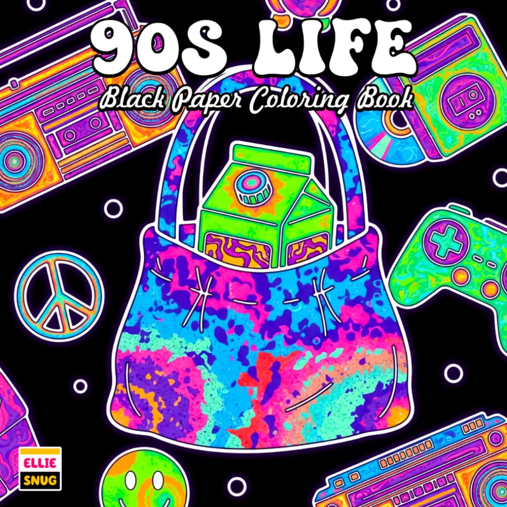 90s Life Black Paper Coloring Book: Everyday 90s Life Scenes with Dark Background Pages, Cozy Spaces, and Familiar Retro Moments