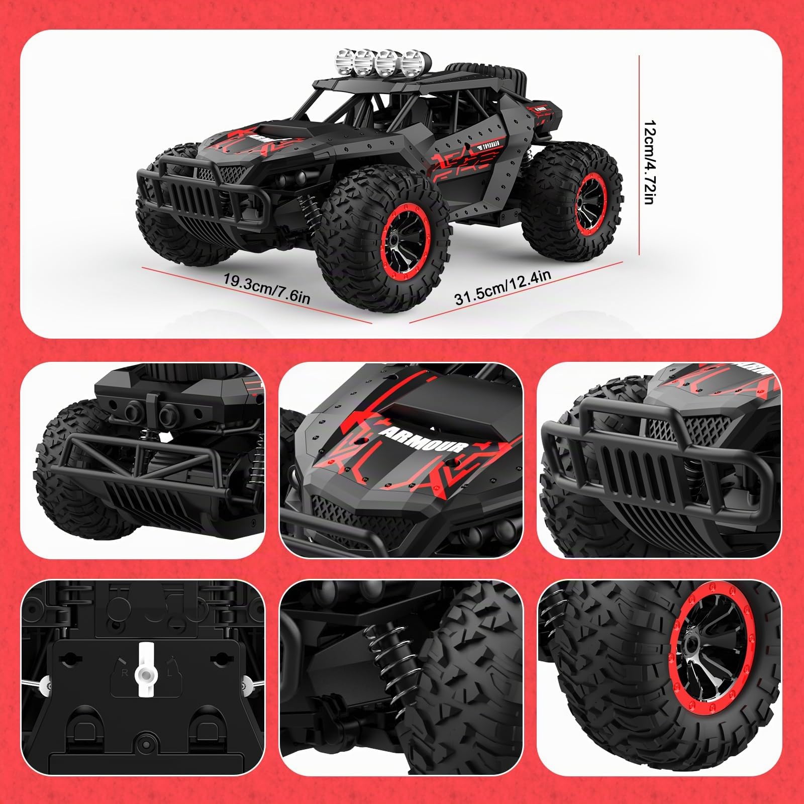 Voiture Télécommandée 1:16 Échelle 2,4GHz RC Buggy Tout-Terrain 25KM/H 2 Batteries 70 Minutes Voiture de Course Crawler Truck - Jouet Cadeau pour Enfants